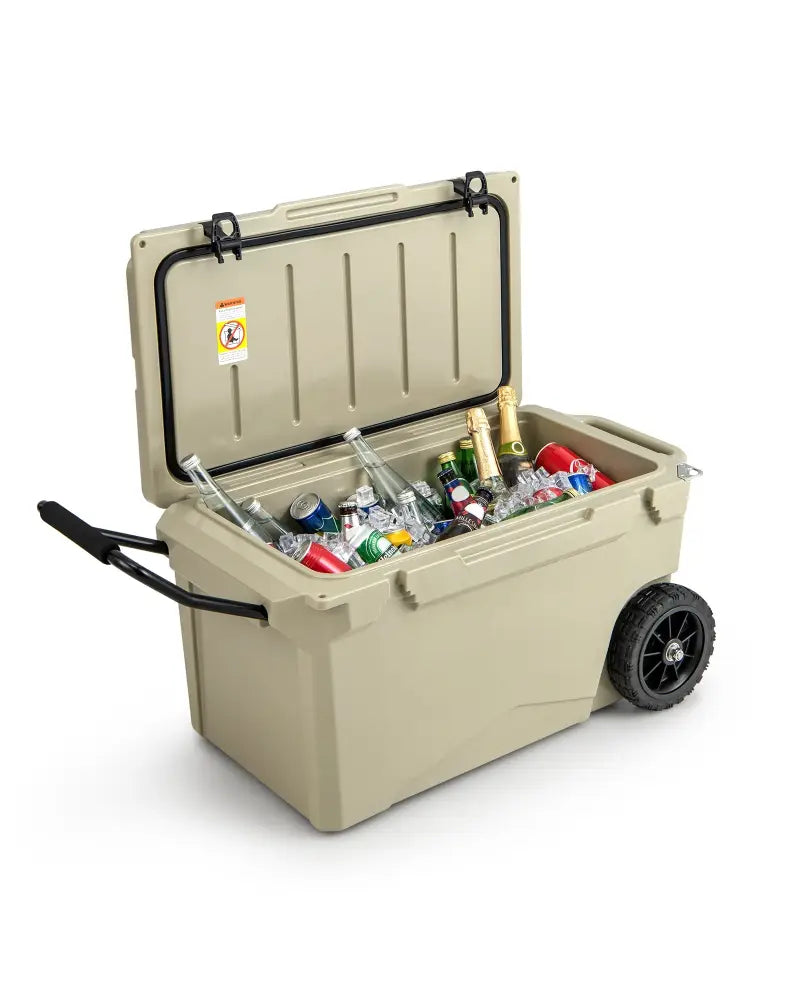 75 Quart Portable Cooler Rotomolded Ice Chest with Handles and Wheels-Tan - Tan - Coolers