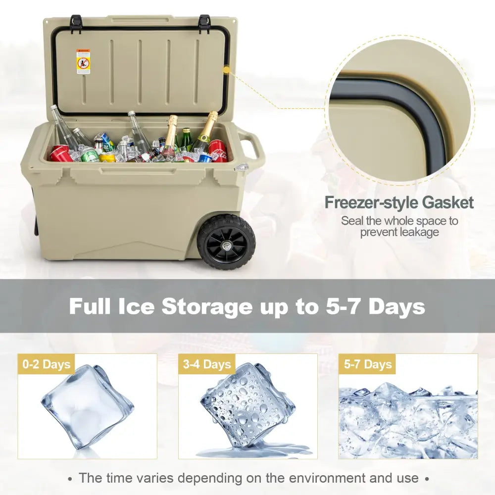75 Quart Portable Cooler Rotomolded Ice Chest with Handles and Wheels-Tan - Tan - Coolers