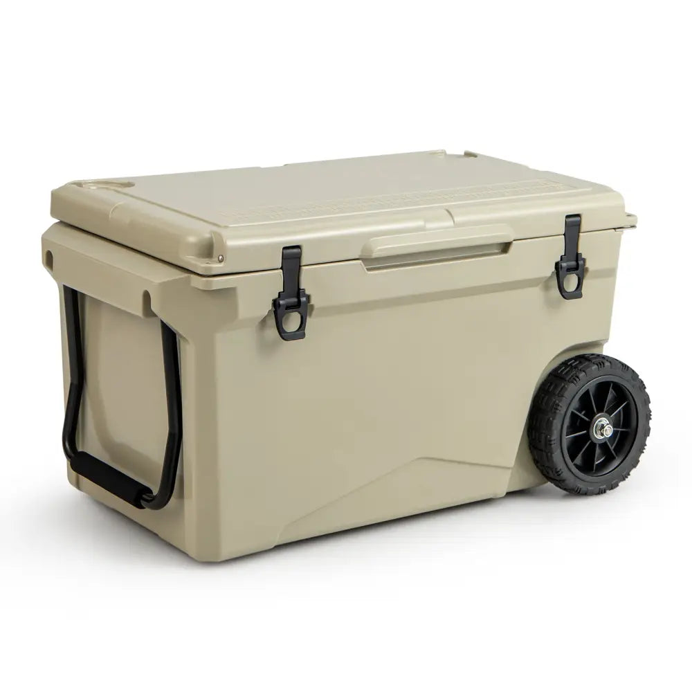 75 Quart Portable Cooler Rotomolded Ice Chest with Handles and Wheels-Tan - Tan - Coolers