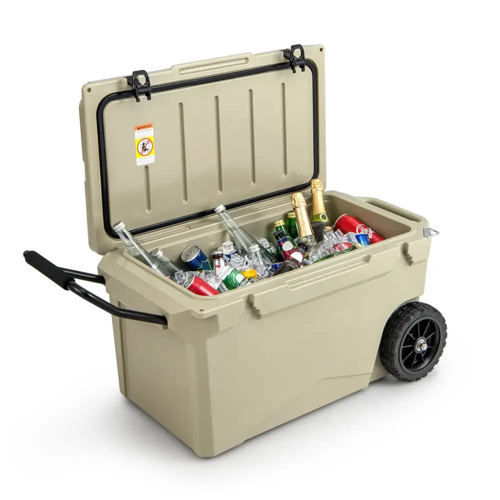 75 Quart Portable Cooler Rotomolded Ice Chest with Handles and Wheels-Tan - Tan - Coolers