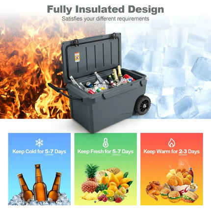75 Quart Portable Cooler Rotomolded Ice Chest with Handles and Wheels-Gray - Gray - Coolers