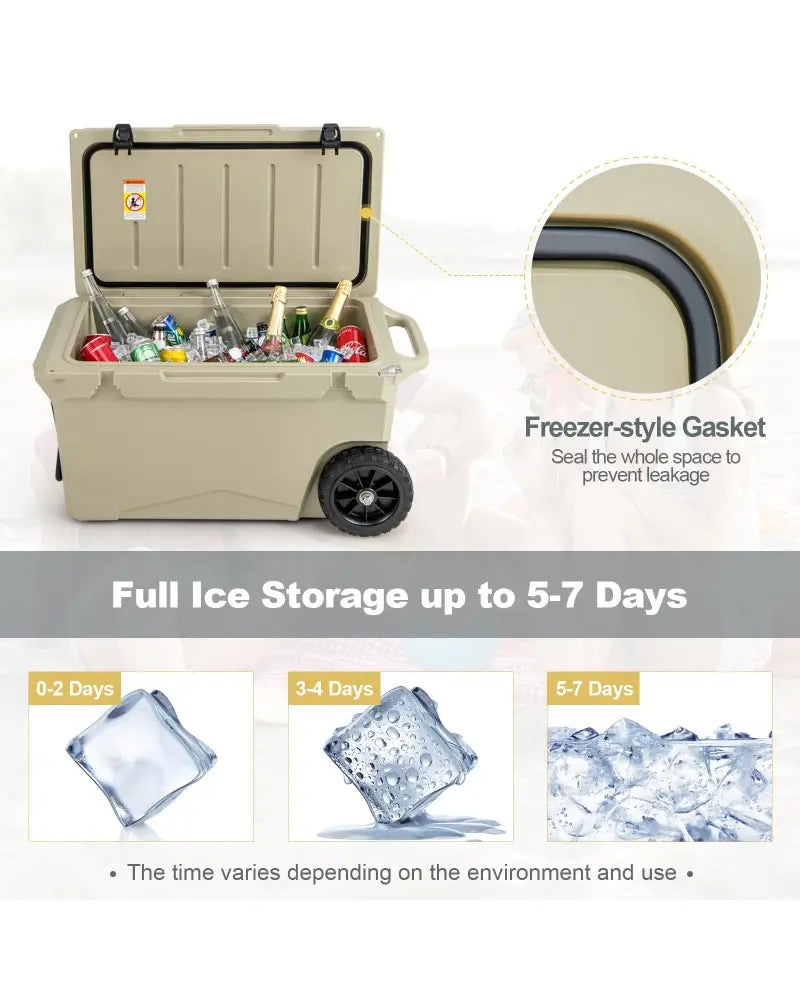 75 Quart Portable Cooler Rotomolded Ice Chest with Handles and Wheels-Tan - Tan - Coolers