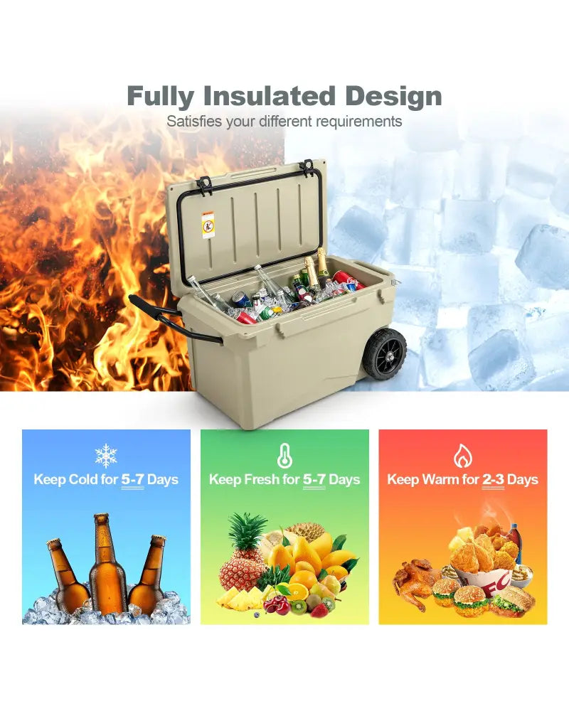75 Quart Portable Cooler Rotomolded Ice Chest with Handles and Wheels-Tan - Tan - Coolers
