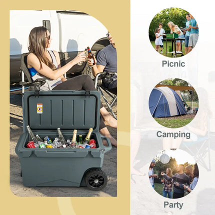 75 Quart Portable Cooler Rotomolded Ice Chest with Handles and Wheels-Gray - Gray - Coolers