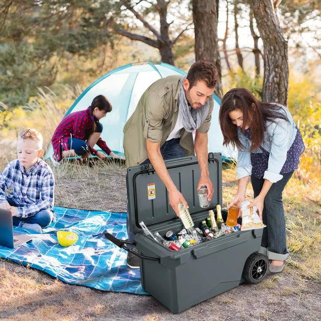 75 Quart Portable Cooler Rotomolded Ice Chest with Handles and Wheels-Gray - Gray - Coolers