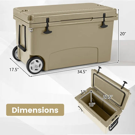 75 Quart Portable Hard Cooler with 6-Day Ice Retention and Wheels-Khaki - Khaki - Coolers