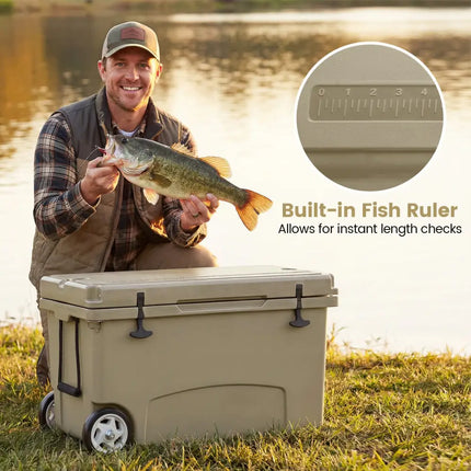 75 Quart Portable Hard Cooler with 6-Day Ice Retention and Wheels-Khaki - Khaki - Coolers