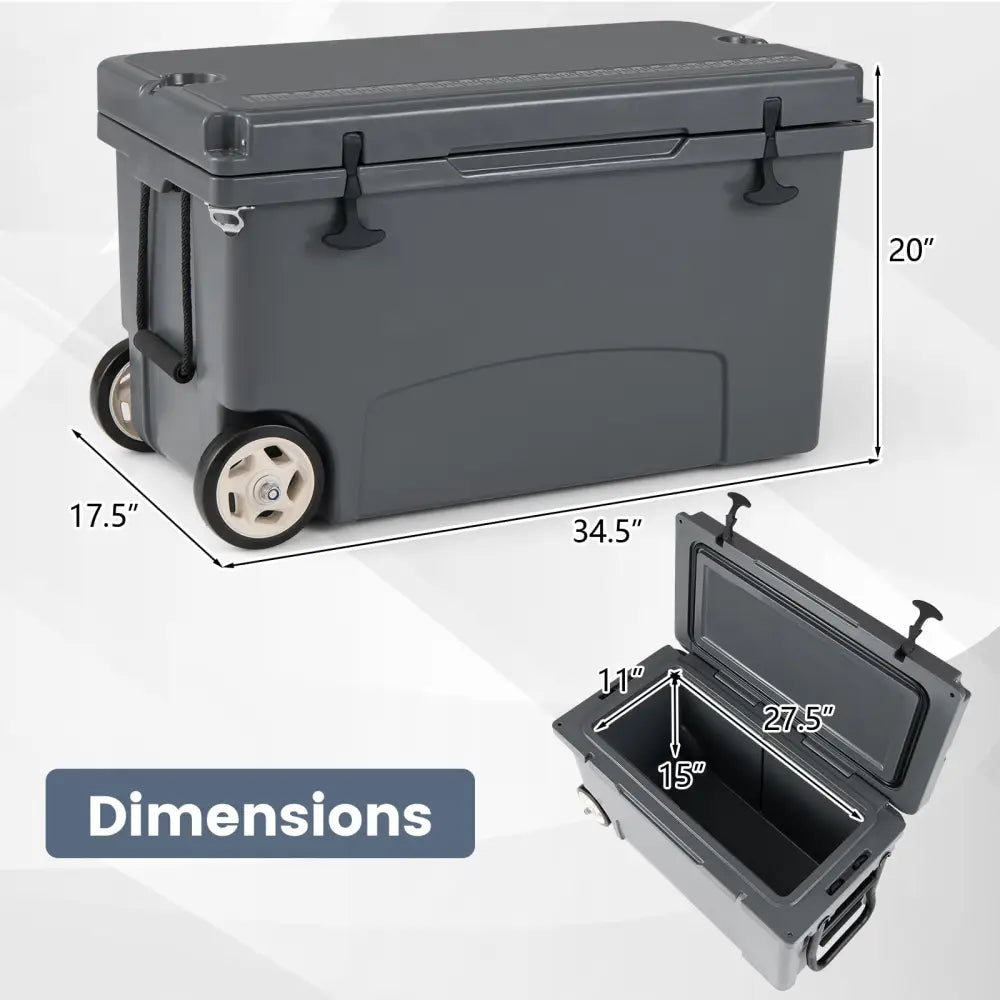 75 Quart Portable Hard Cooler with 6-Day Ice Retention and Wheels-Gray - Gray - Coolers