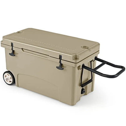 75 Quart Portable Hard Cooler with 6-Day Ice Retention and Wheels-Khaki - Khaki - Coolers