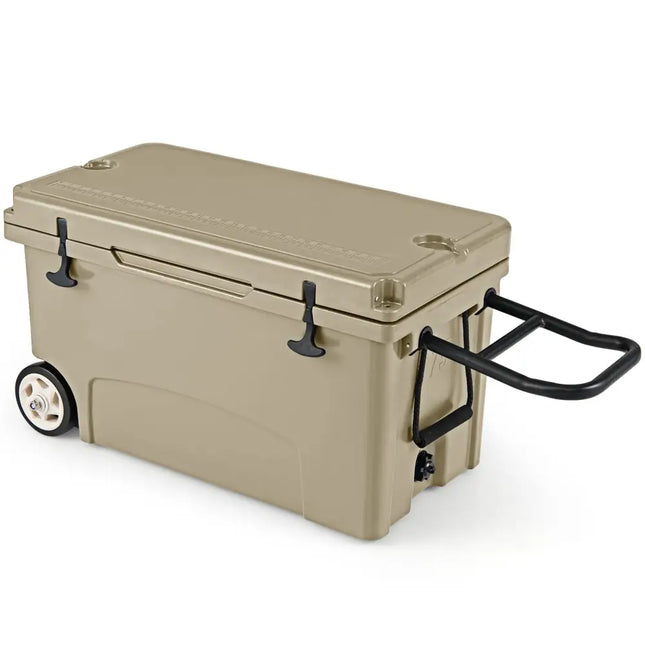 75 Quart Portable Hard Cooler with 6-Day Ice Retention and Wheels-Khaki - Khaki - Coolers