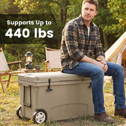 75 Quart Portable Hard Cooler with 6-Day Ice Retention and Wheels-Khaki - Khaki - Coolers