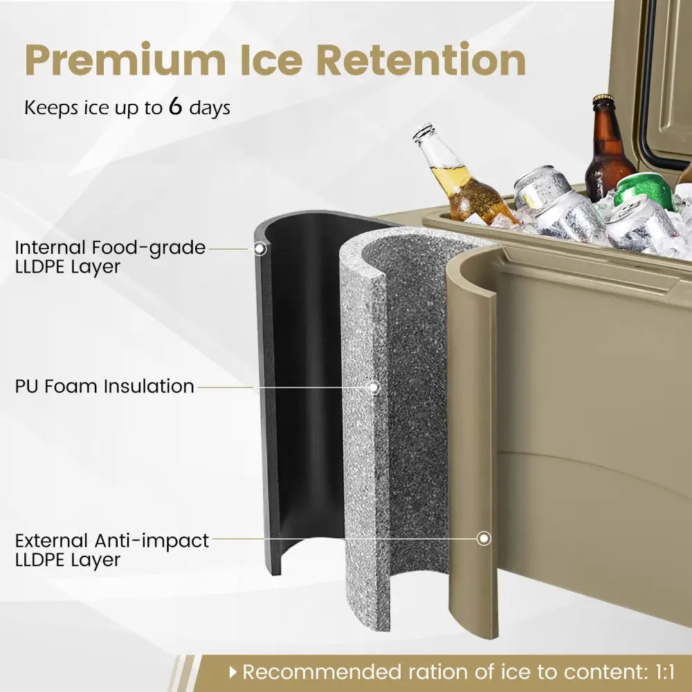 75 Quart Portable Hard Cooler with 6-Day Ice Retention and Wheels-Khaki - Khaki - Coolers