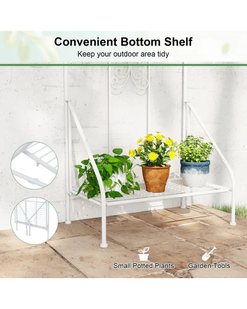 75 x 20 Inch Outdoor Metal Garden Trellis with Foldable Bottom Shelf-White - White - Plant Supports