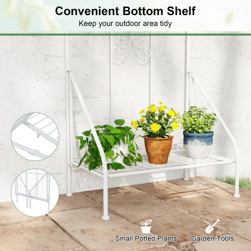 75 x 20 Inch Outdoor Metal Garden Trellis with Foldable Bottom Shelf-White - White - Plant Supports