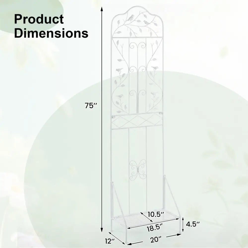75 x 20 Inch Outdoor Metal Garden Trellis with Foldable Bottom Shelf-White - White - Plant Supports