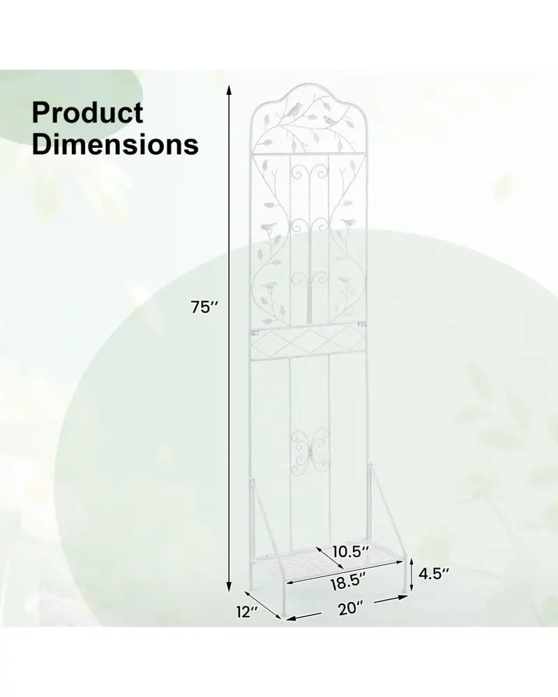 75 x 20 Inch Outdoor Metal Garden Trellis with Foldable Bottom Shelf-White - White - Plant Supports