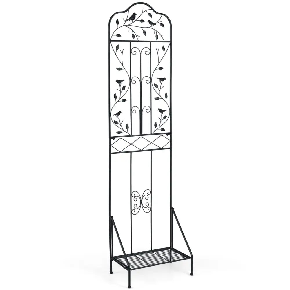 75 x 20 Inch Outdoor Metal Garden Trellis with Foldable Bottom Shelf-Black - Black - Plant Supports