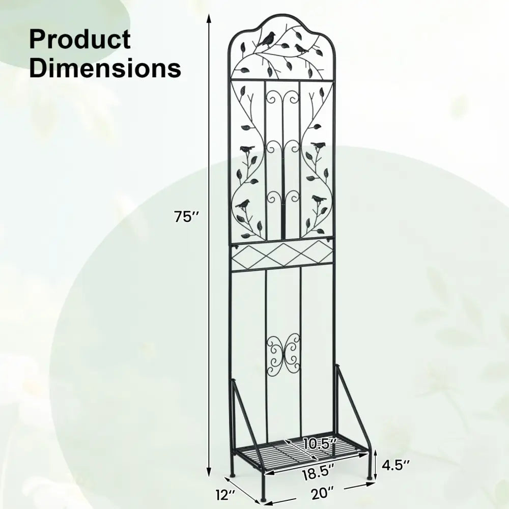 75 x 20 Inch Outdoor Metal Garden Trellis with Foldable Bottom Shelf-Black - Black - Plant Supports