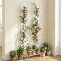 75 x 20 Inch Outdoor Metal Garden Trellis with Foldable Bottom Shelf-White - White - Plant Supports
