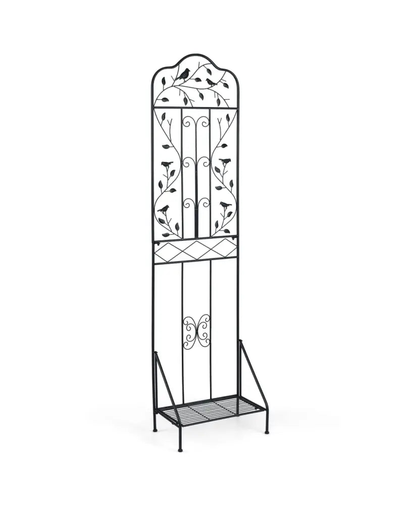 75 x 20 Inch Outdoor Metal Garden Trellis with Foldable Bottom Shelf-Black - Black - Plant Supports
