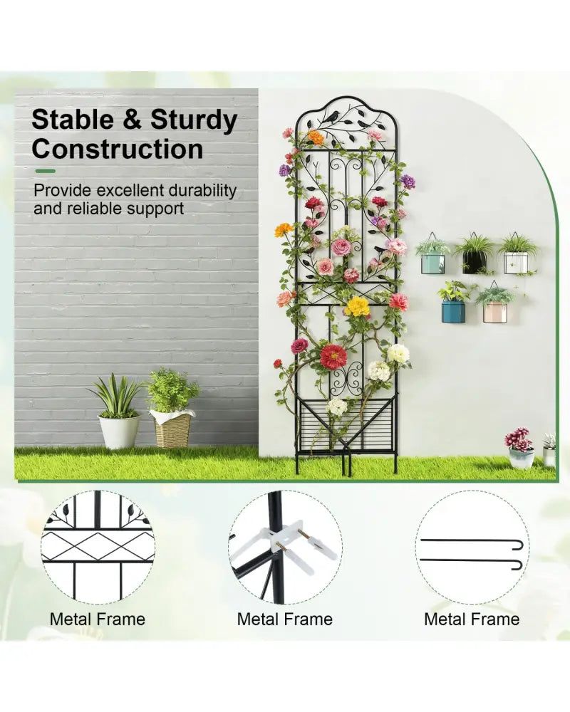 75 x 20 Inch Outdoor Metal Garden Trellis with Foldable Bottom Shelf-Black - Black - Plant Supports