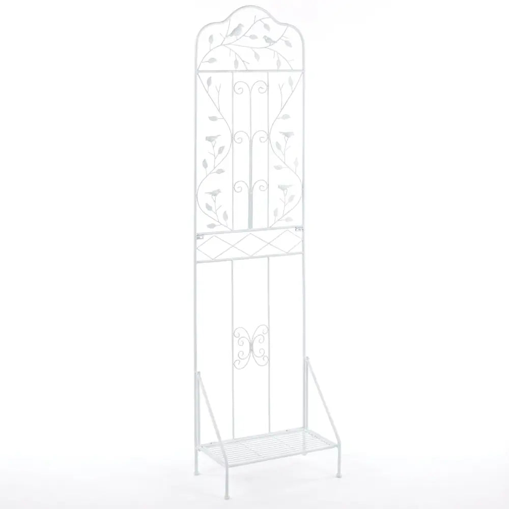 75 x 20 Inch Outdoor Metal Garden Trellis with Foldable Bottom Shelf-White - White - Plant Supports
