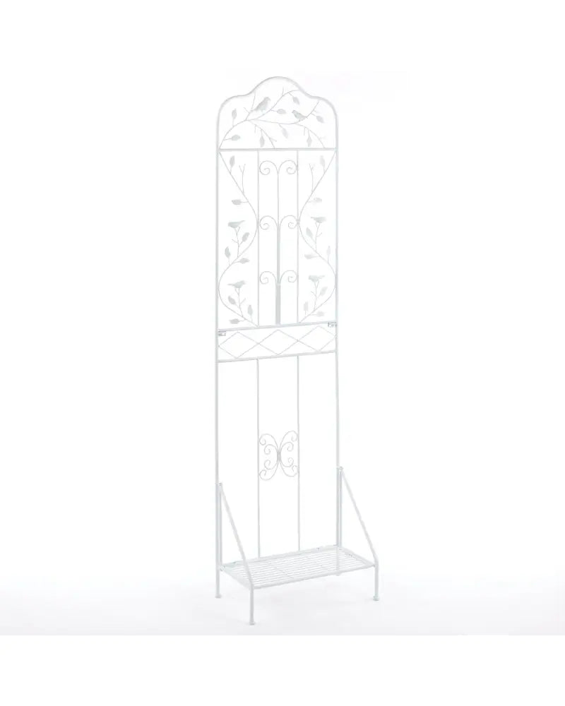 75 x 20 Inch Outdoor Metal Garden Trellis with Foldable Bottom Shelf-White - White - Plant Supports