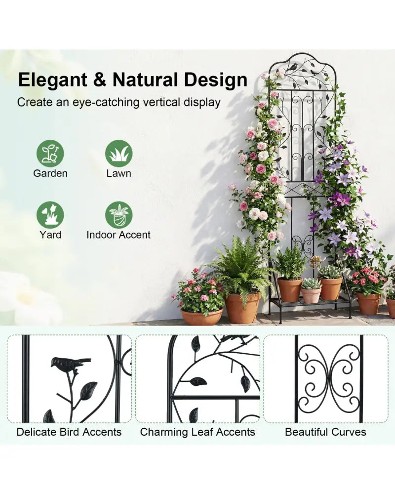 75 x 20 Inch Outdoor Metal Garden Trellis with Foldable Bottom Shelf-Black - Black - Plant Supports
