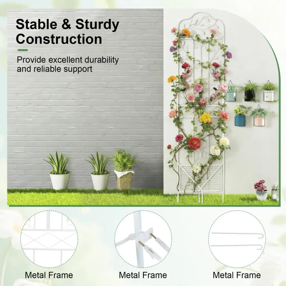 75 x 20 Inch Outdoor Metal Garden Trellis with Foldable Bottom Shelf-White - White - Plant Supports