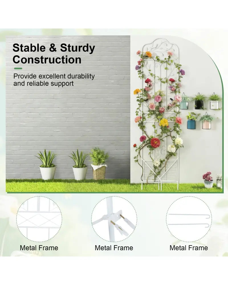 75 x 20 Inch Outdoor Metal Garden Trellis with Foldable Bottom Shelf-White - White - Plant Supports