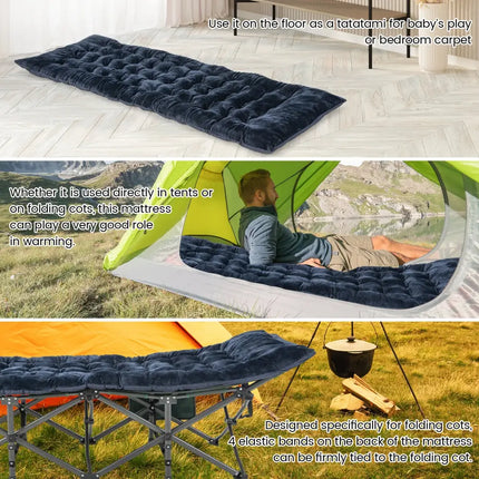 75 x 27.5 Inch Camping Cot Pads with Soft and Breathable Crystal Velvet-Navy - Navy - Air Mattresses & Sleeping Bags