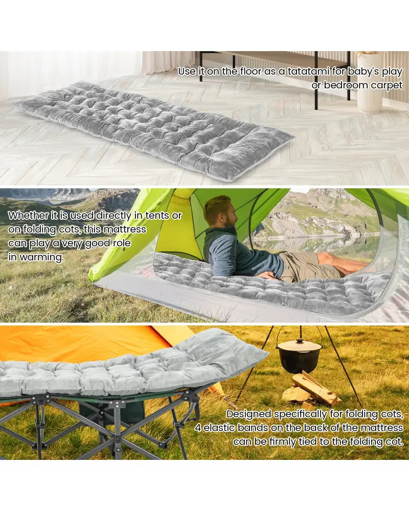 75 x 27.5 Inch Camping Cot Pads with Soft and Breathable Crystal Velvet-Gray - Gray - Air Mattresses & Sleeping Bags