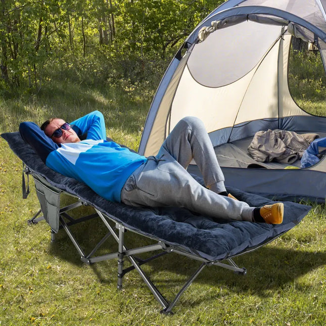 75 x 27.5 Inch Camping Cot Pads with Soft and Breathable Crystal Velvet-Navy - Navy - Air Mattresses & Sleeping Bags