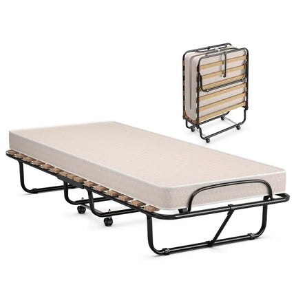 75 x 31.5 Inch Folding Guest Bed with Memory Foam Mattress for Adult - Black & White - Folding Beds