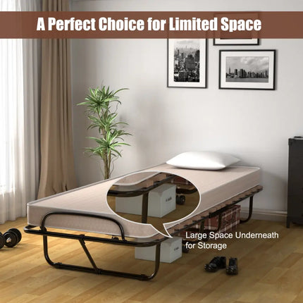 75 x 31.5 Inch Folding Guest Bed with Memory Foam Mattress for Adult - Black & White - Folding Beds