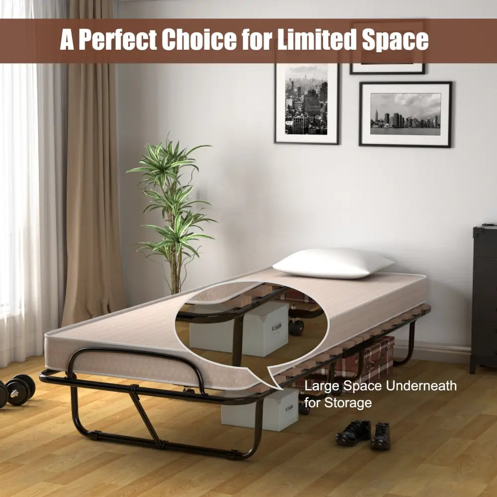 75 x 31.5 Inch Folding Guest Bed with Memory Foam Mattress for Adult - Black & White - Folding Beds