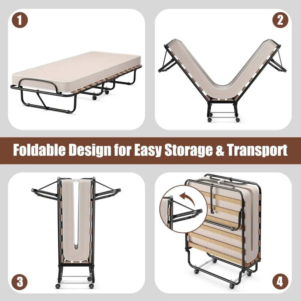 75 x 31.5 Inch Folding Guest Bed with Memory Foam Mattress for Adult - Black & White - Folding Beds