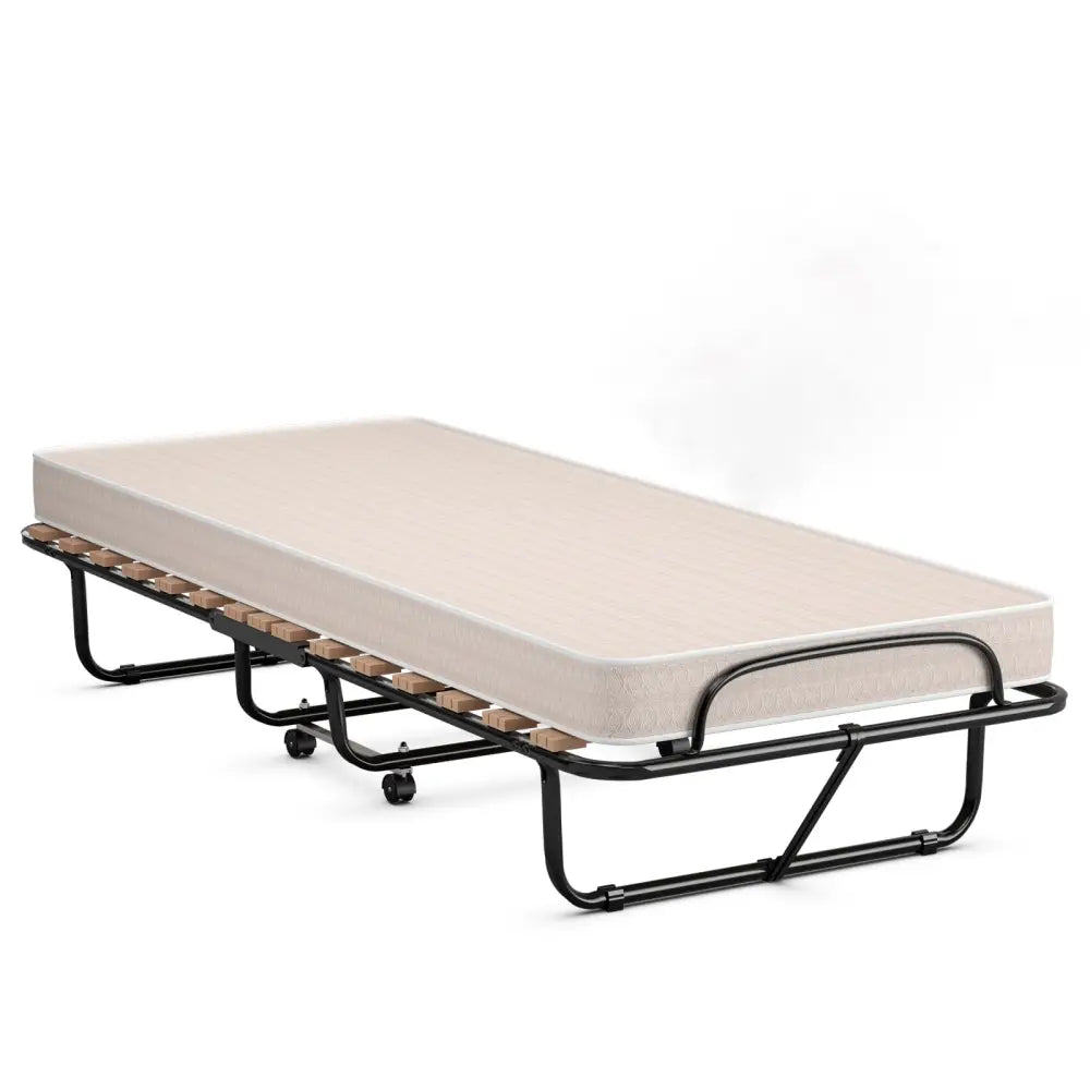 75 x 31.5 Inch Folding Guest Bed with Memory Foam Mattress for Adult - Black & White - Folding Beds