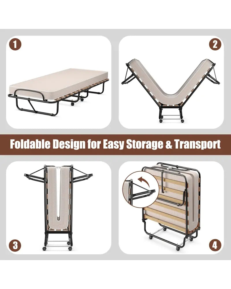 75 x 31.5 Inch Folding Guest Bed with Memory Foam Mattress for Adult - Black & White - Folding Beds