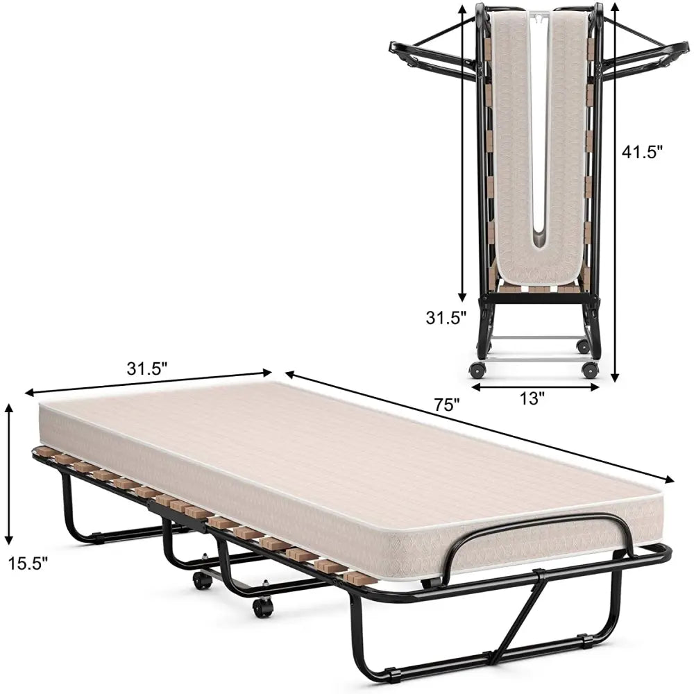 75 x 31.5 Inch Folding Guest Bed with Memory Foam Mattress for Adult - Black & White - Folding Beds