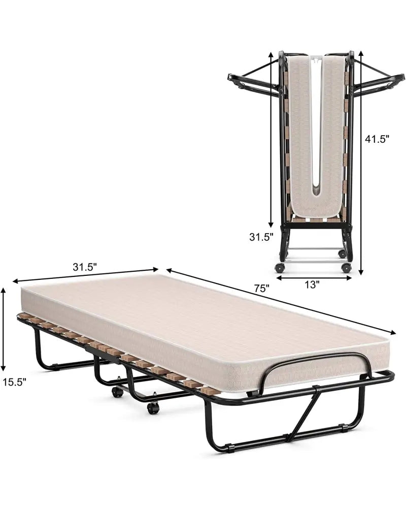 75 x 31.5 Inch Folding Guest Bed with Memory Foam Mattress for Adult - Black & White - Folding Beds