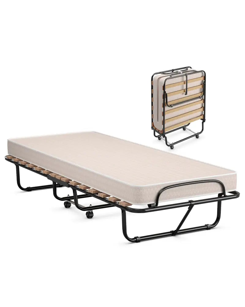 75 x 31.5 Inch Folding Guest Bed with Memory Foam Mattress for Adult - Black & White - Folding Beds