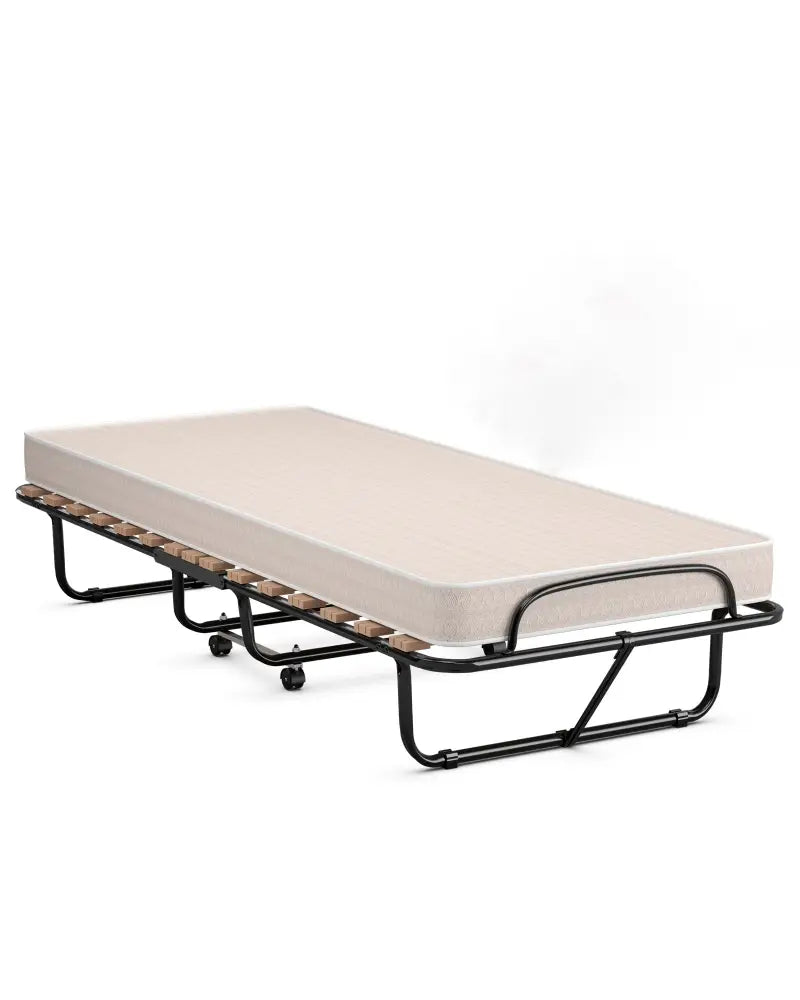 75 x 31.5 Inch Folding Guest Bed with Memory Foam Mattress for Adult - Black & White - Folding Beds