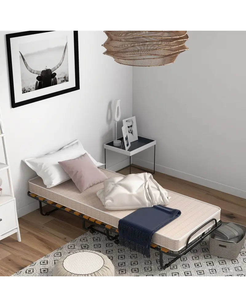 75 x 31.5 Inch Folding Guest Bed with Memory Foam Mattress for Adult - Black & White - Folding Beds