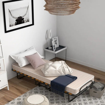 75 x 31.5 Inch Folding Guest Bed with Memory Foam Mattress for Adult - Black & White - Folding Beds