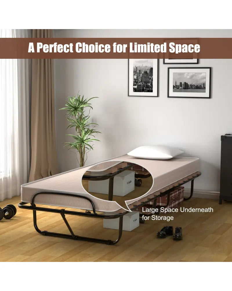 75 x 31.5 Inch Folding Guest Bed with Memory Foam Mattress for Adult - Black & White - Folding Beds