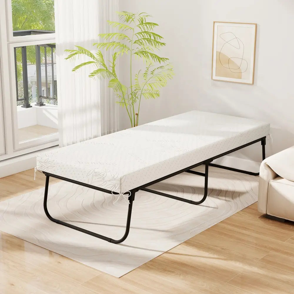 75 x 31 Inch Folding Bed with Mattress Cot Size with Memory Foam - White - Folding Beds