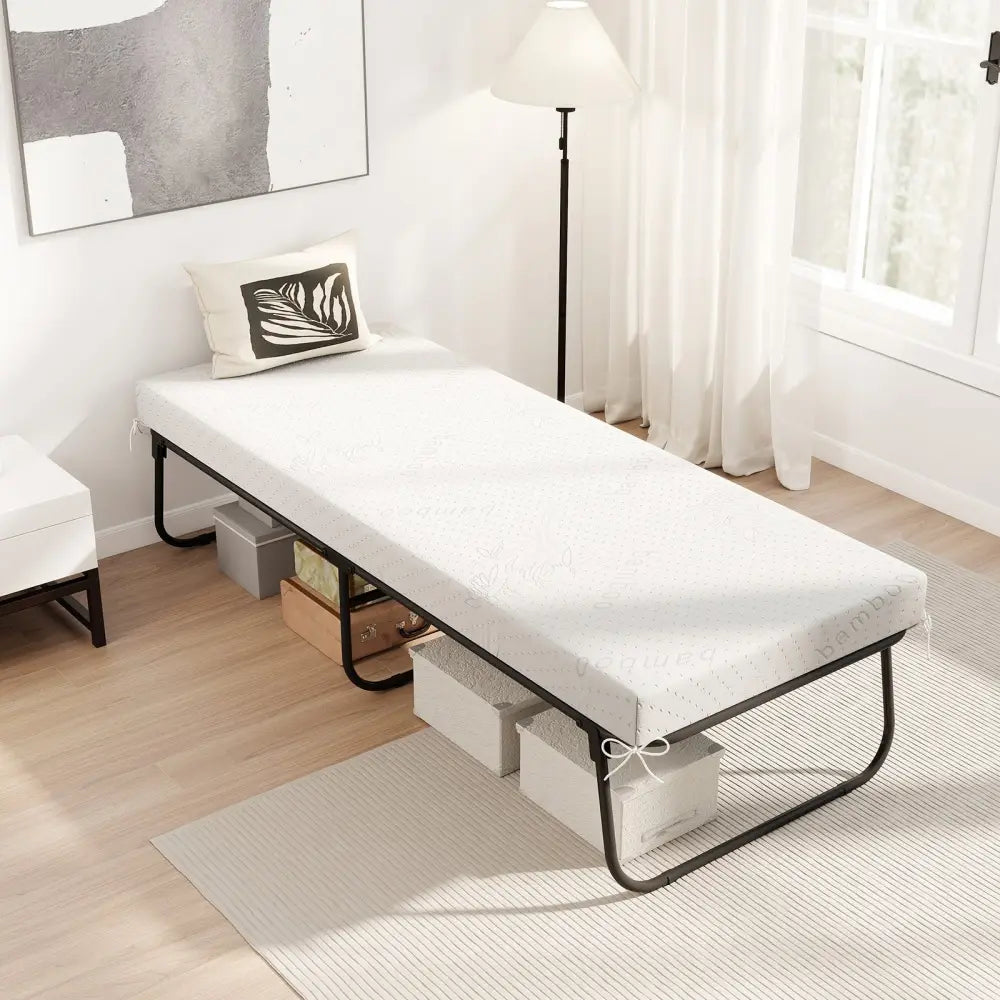 75 x 31 Inch Folding Bed with Mattress Cot Size with Memory Foam - White - Folding Beds