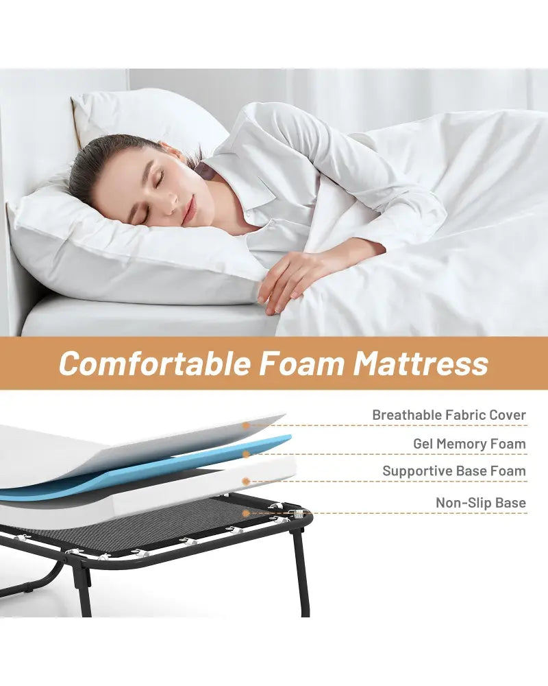 75 x 31 Inch Folding Bed with Mattress Cot Size with Memory Foam - White - Folding Beds
