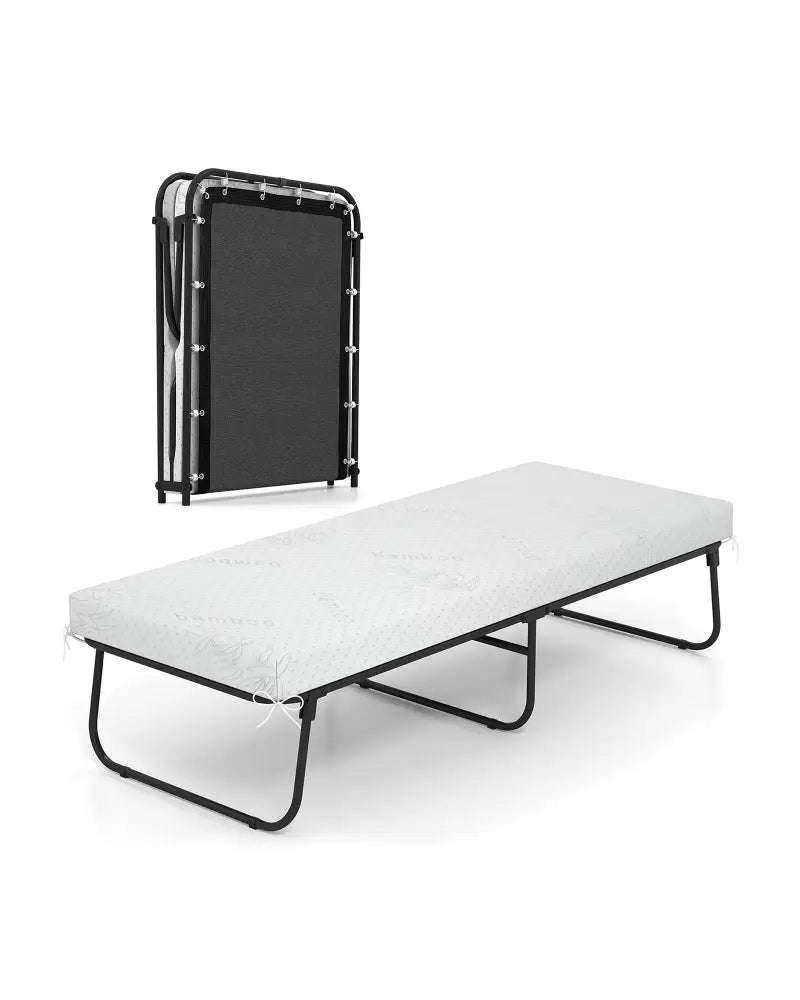 75 x 31 Inch Folding Bed with Mattress Cot Size with Memory Foam - White - Folding Beds